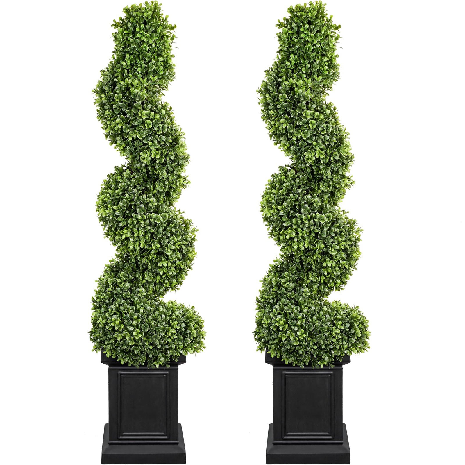 Boxwood Outdoor Topiary Set of 2, 3.5ft Tall Porch Trees, All-Year Green Fake…