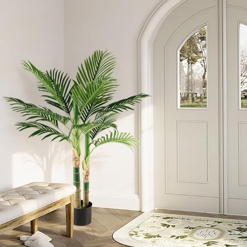 47in Artificial Palm Tree, Tall Fake Faux Plants with 3ft 11in Green Palm