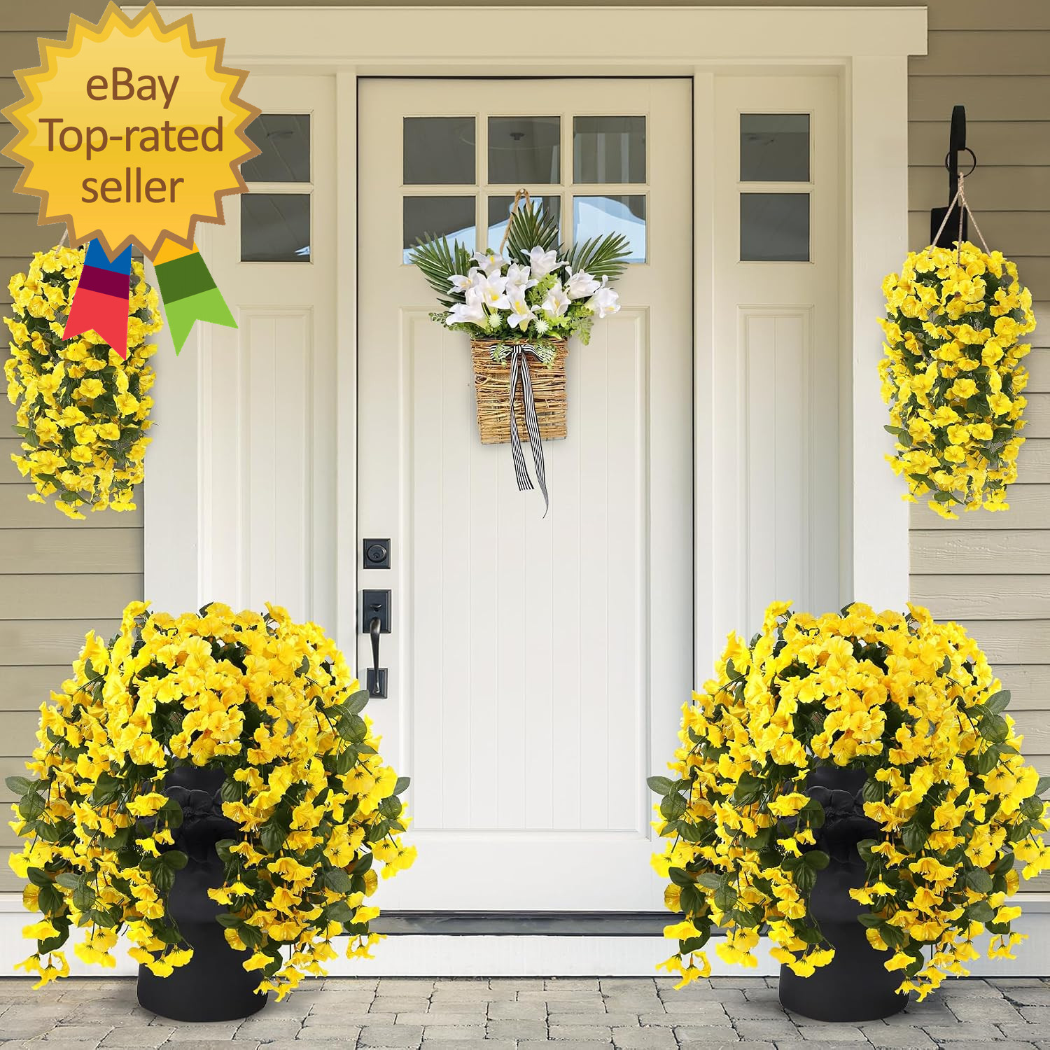 Artificial Fake Hanging Flowers Plants for Outdoor outside Spring Summer