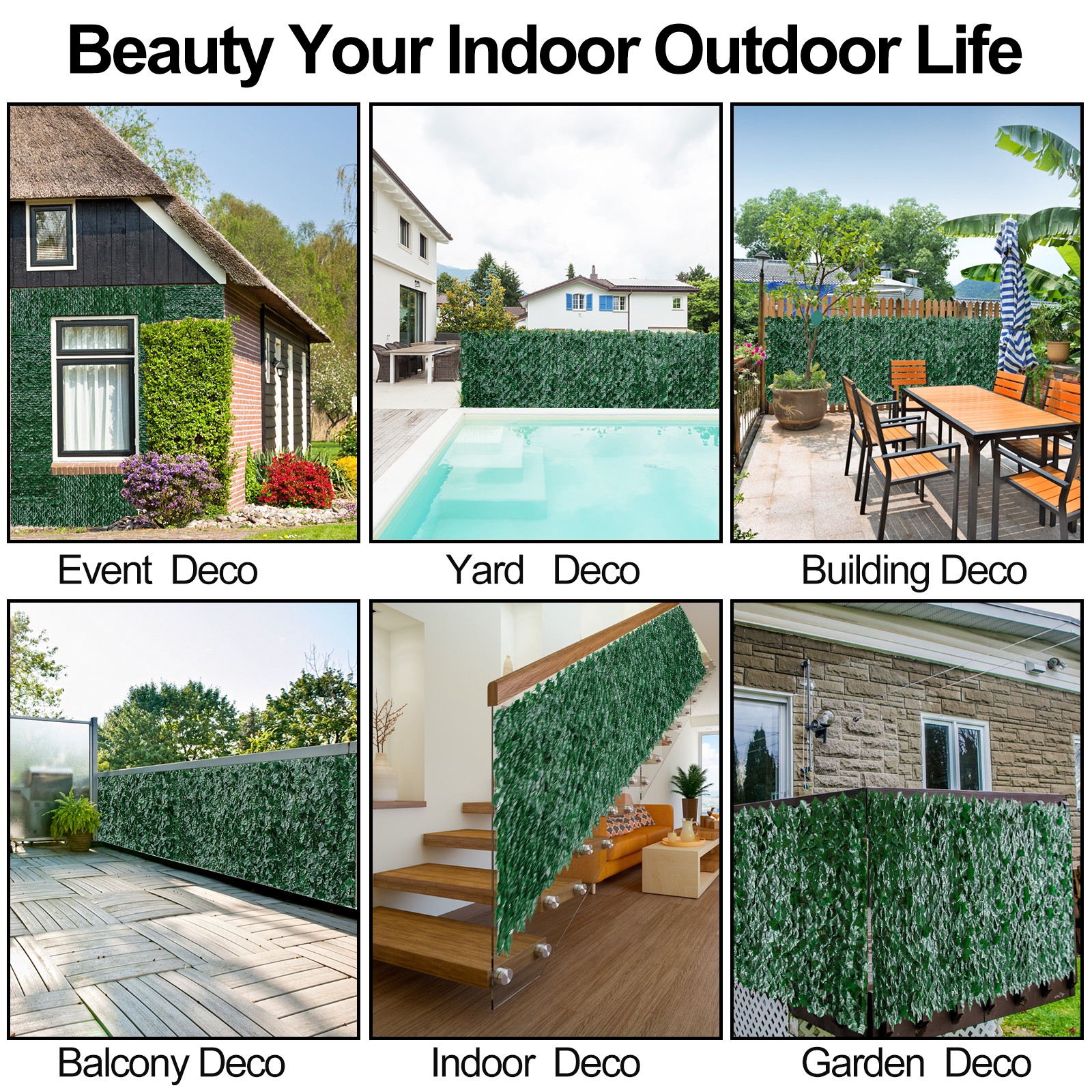 Artificial Ivy Hedge Green Leaf Fence Panels Faux Privacy Fence Screen for Home