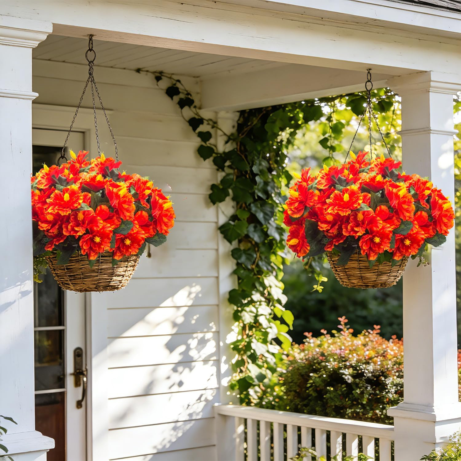 UV Resistant Artificial Hibiscus Flowers – 5 Bundles for Outdoor Decor (Orange)