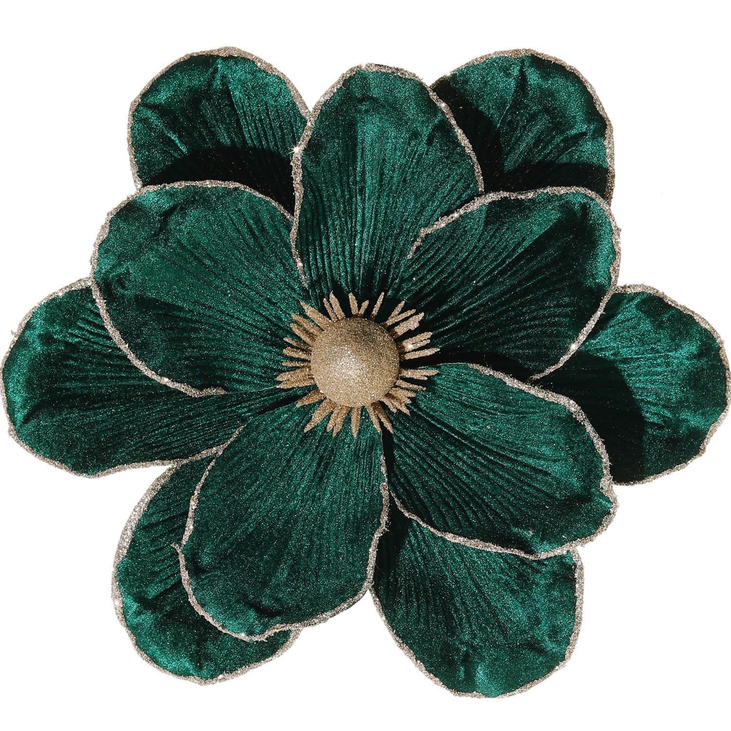 6 PCS Blackish Green 10 In Glitter Artificial Magnolia Christmas Flower Set