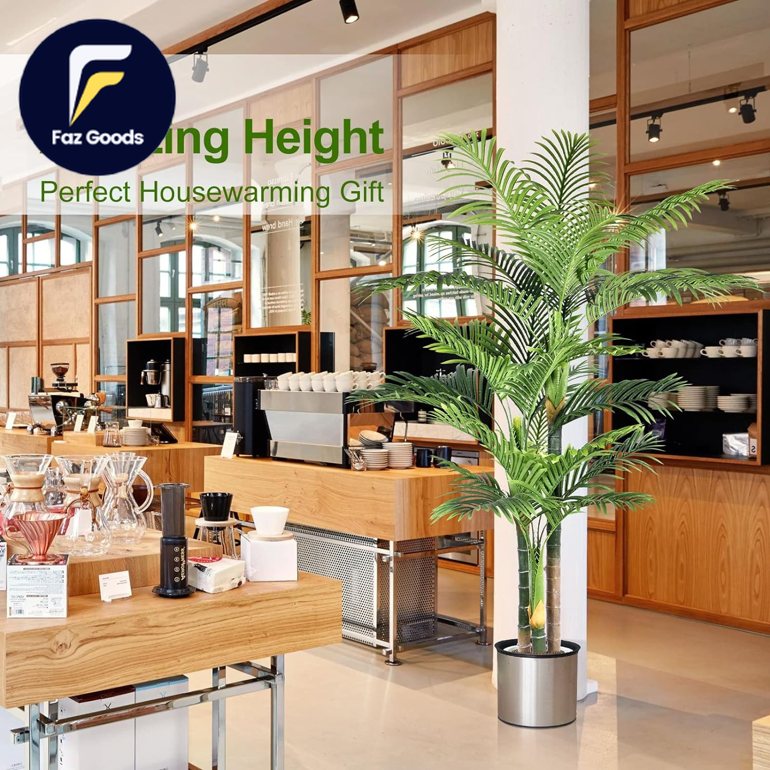 6Ft Tall Triple Golden Cane Palm Artificial Tree Large Tropical Palm Tree UV Res