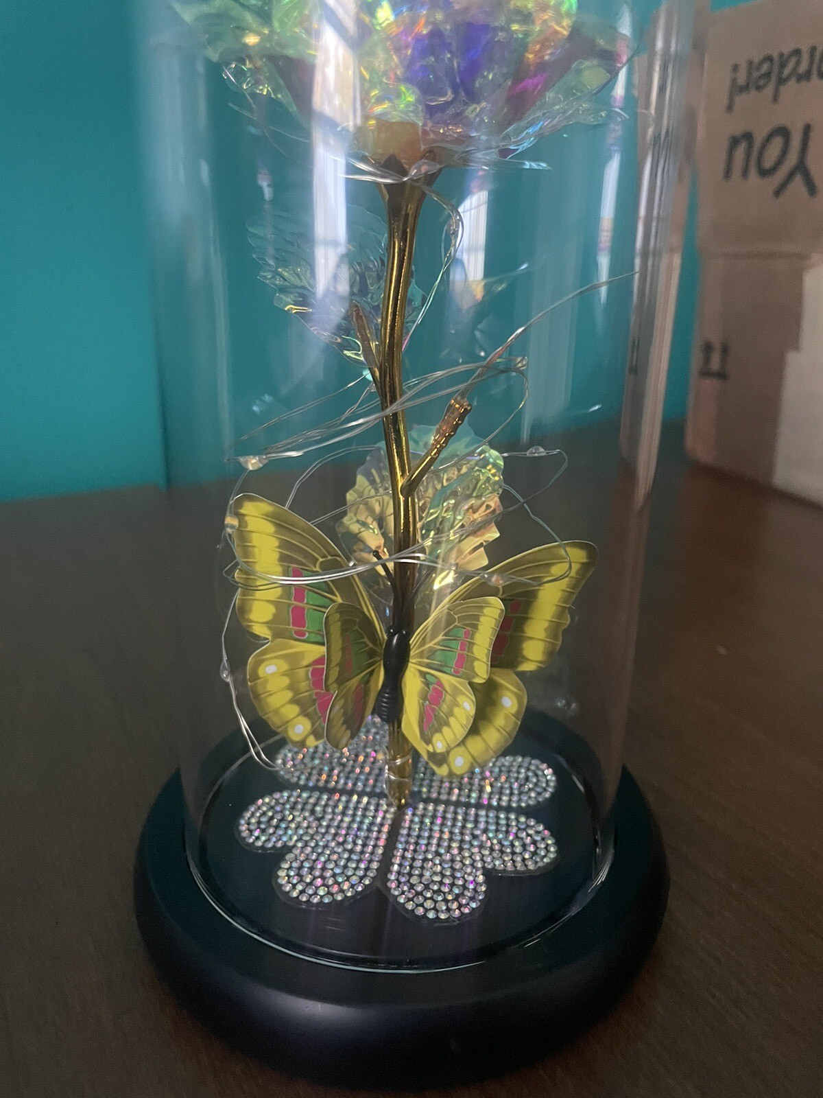 LED Rose Gifts for Women Flowers Rose/butterfly Glass Dome Valentines Day Gift