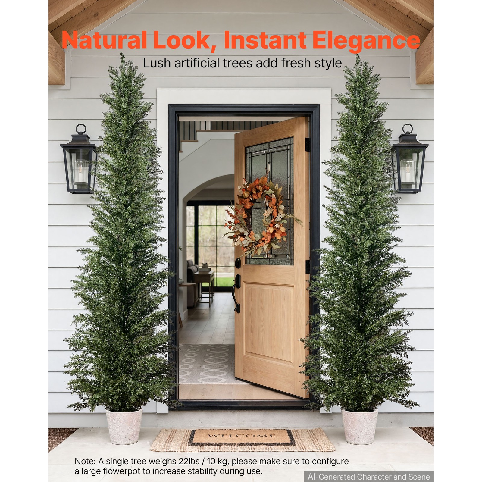 Uimoso Artificial Cedar Topiary Tree 8 ft Set of 2 with Pot for Greenery Decor