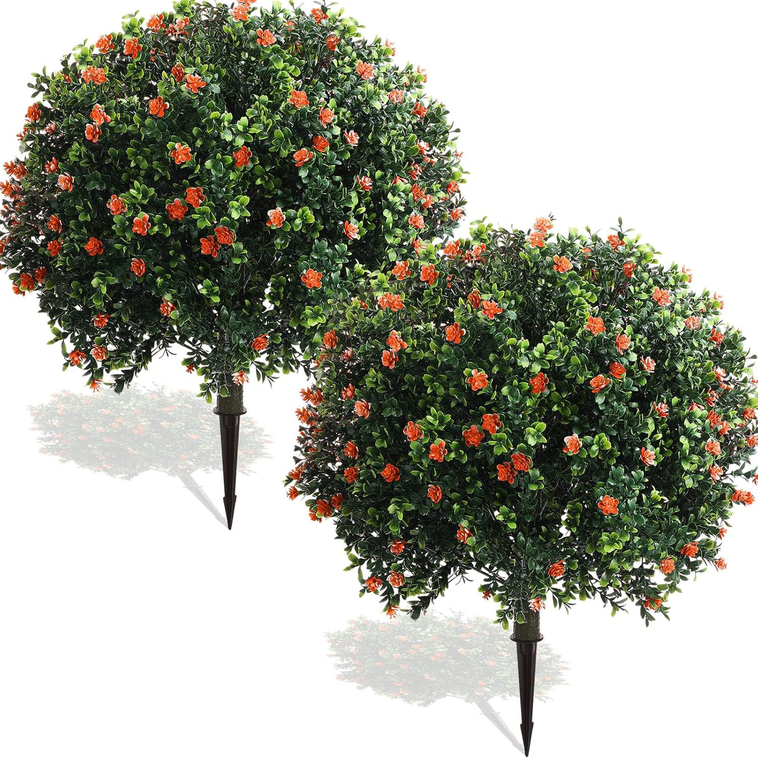 27″ Artificial Boxwood Topiary Ball Trees – UV Resistant Outdoor Decor (Set of 2
