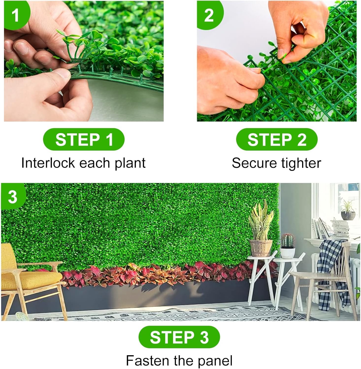 24PCS 24″x16″ Artificial Boxwood Mat Wall Hedge Decor Privacy Fence Panels Grass