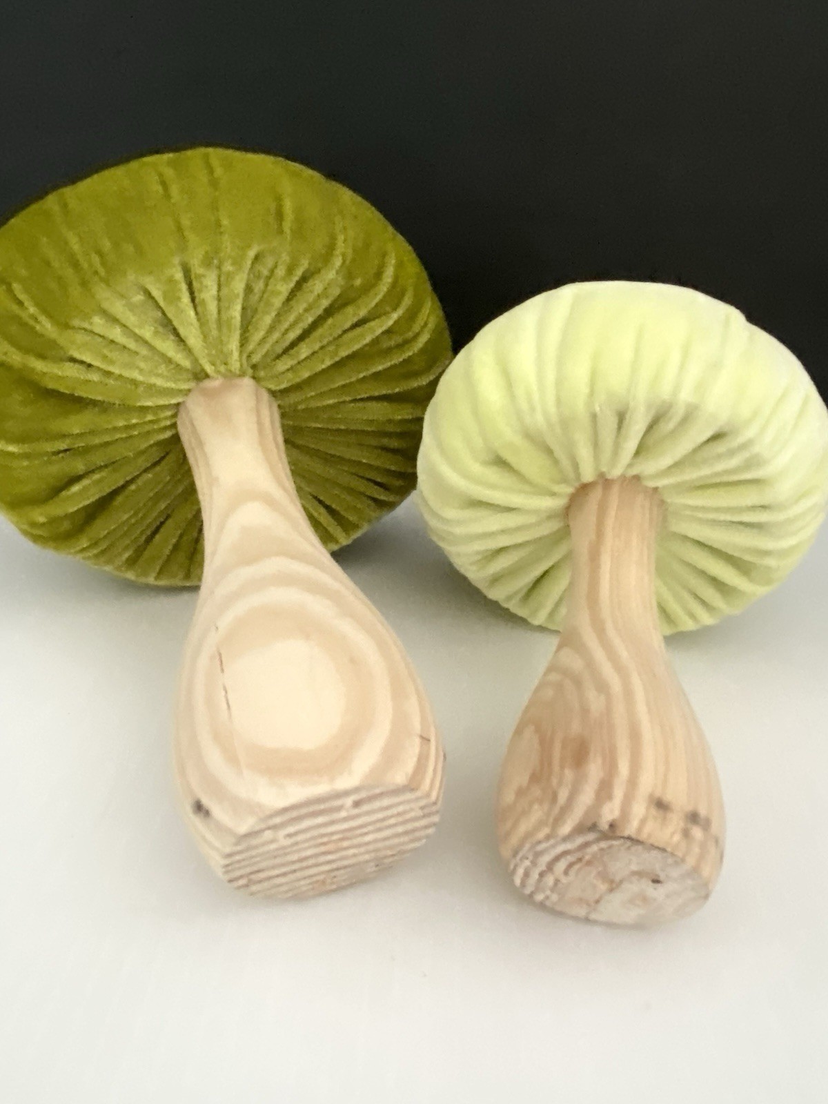 (2) Flora Bunda Green Velvet Mushroom Retro Mushrooms Shelf Sitter Spring Decor