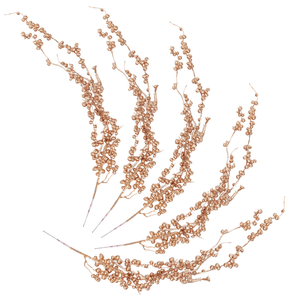 5 Pcs Christmas Berry Stems Artificial Flower Golden Tree Spray