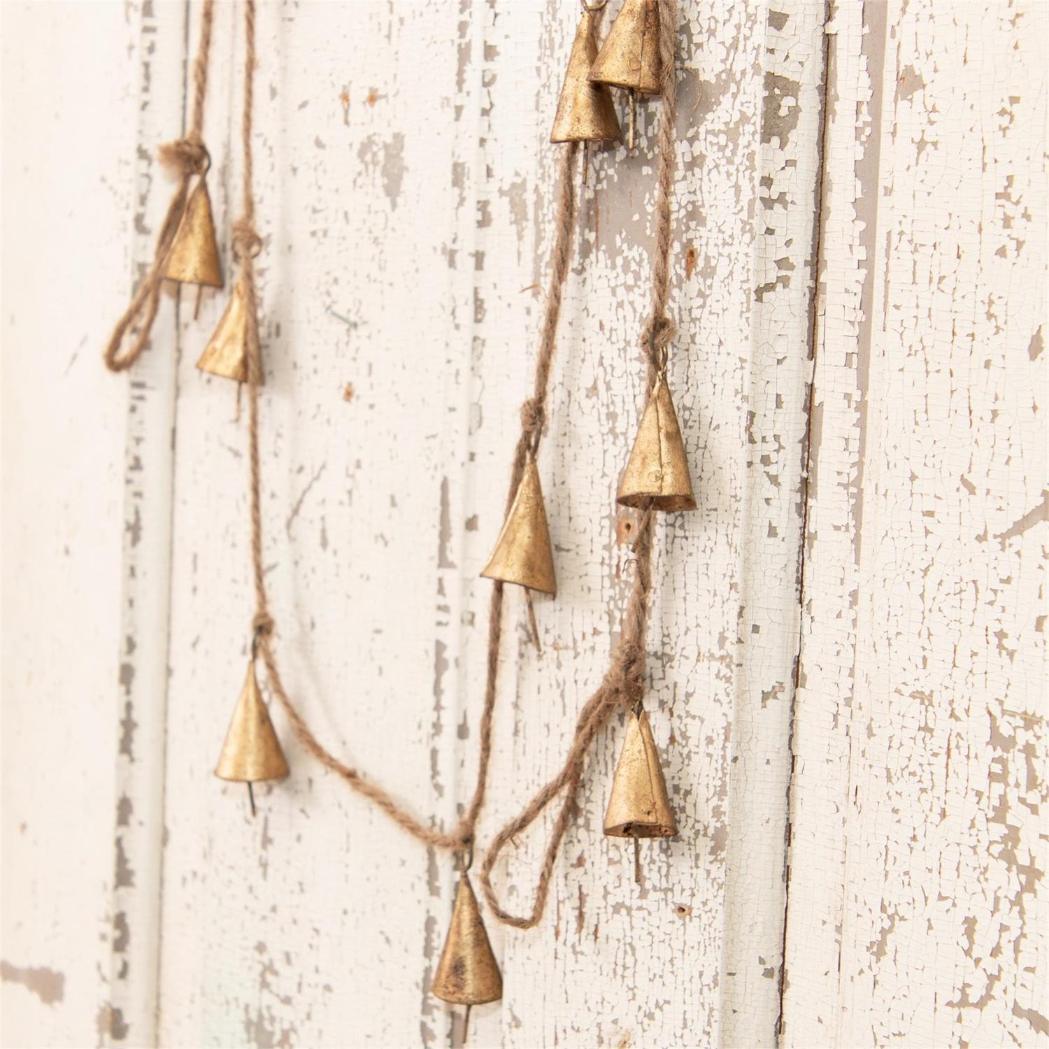 New Primitive Farmhouse Christmas VINTAGE GOLD BELL GARLAND Swag Hanging 6ft