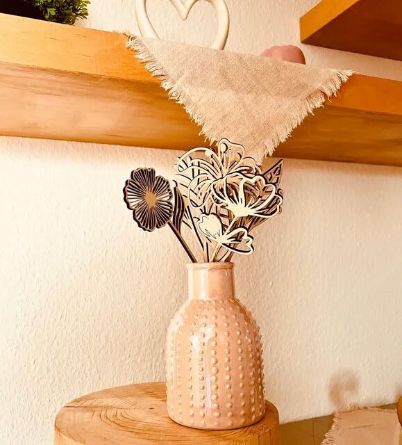 Wood Birth Flower, Wooden Wildflowers, Wood Flower Stems, Wooden Flower