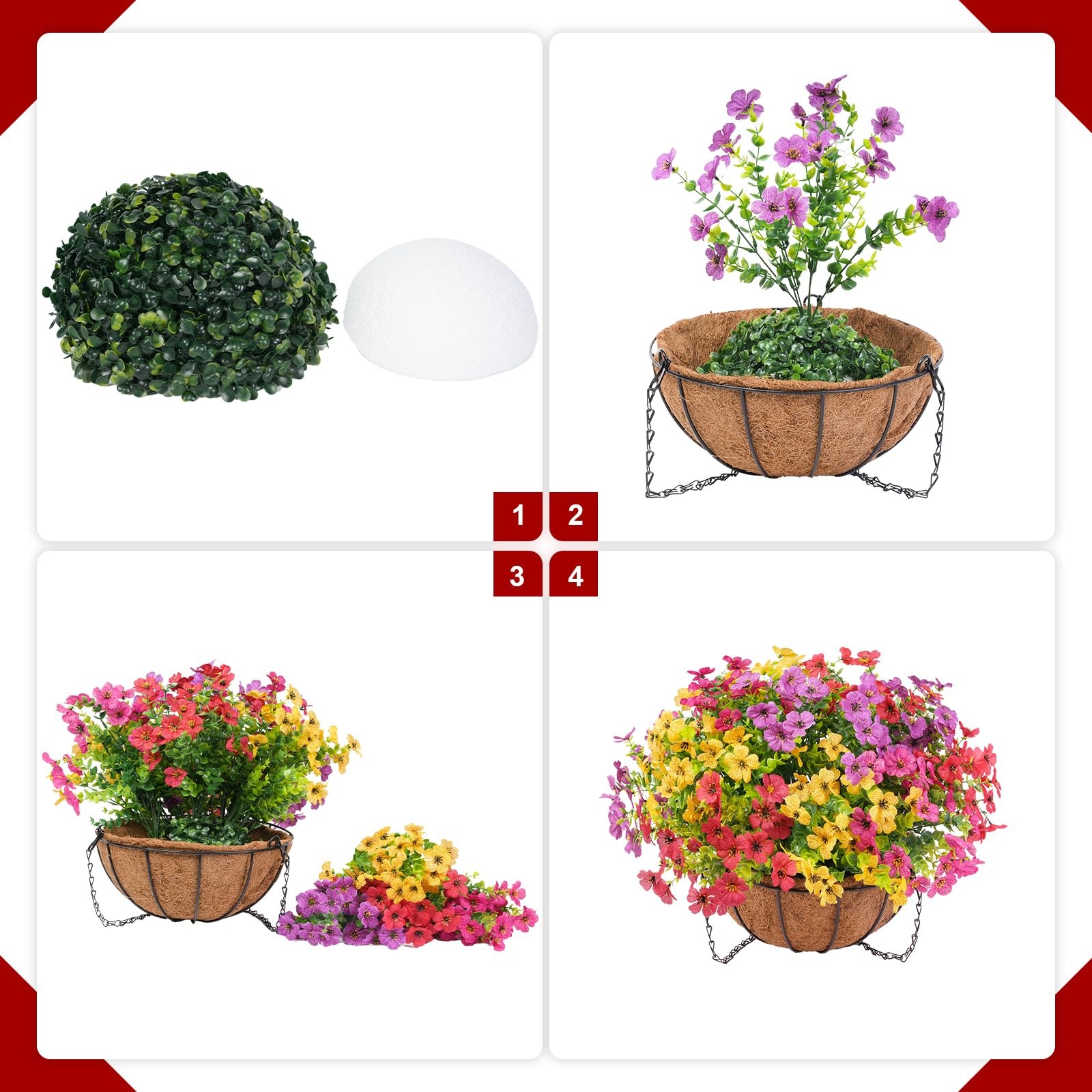 2 Set Artificial Flowers Faux Hanging Plants Basket for Spring Summer Outdoor…