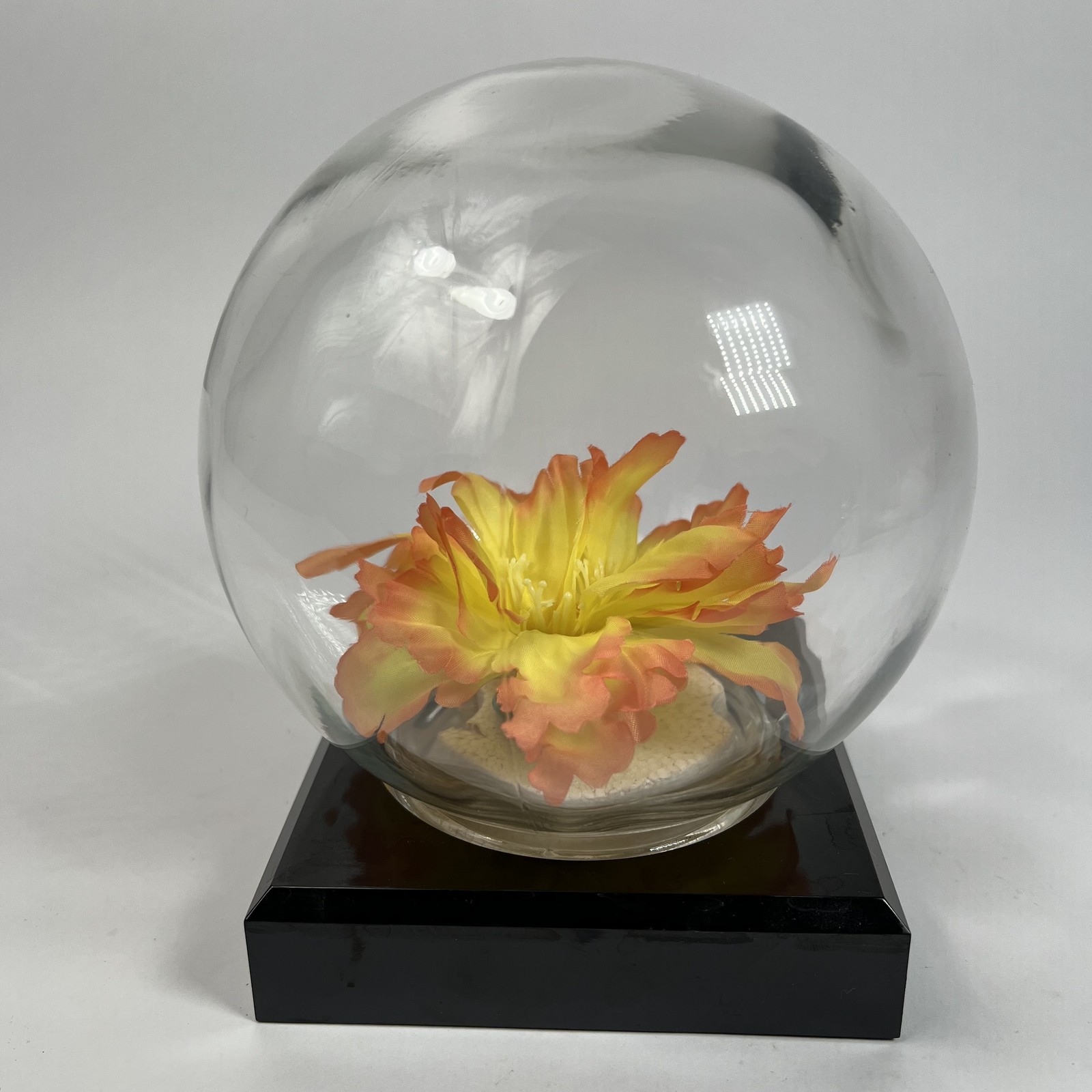 Vintage Bowl O’ Beauty Flower Dome Glass Globe Artificial Floral Display 70s 80s
