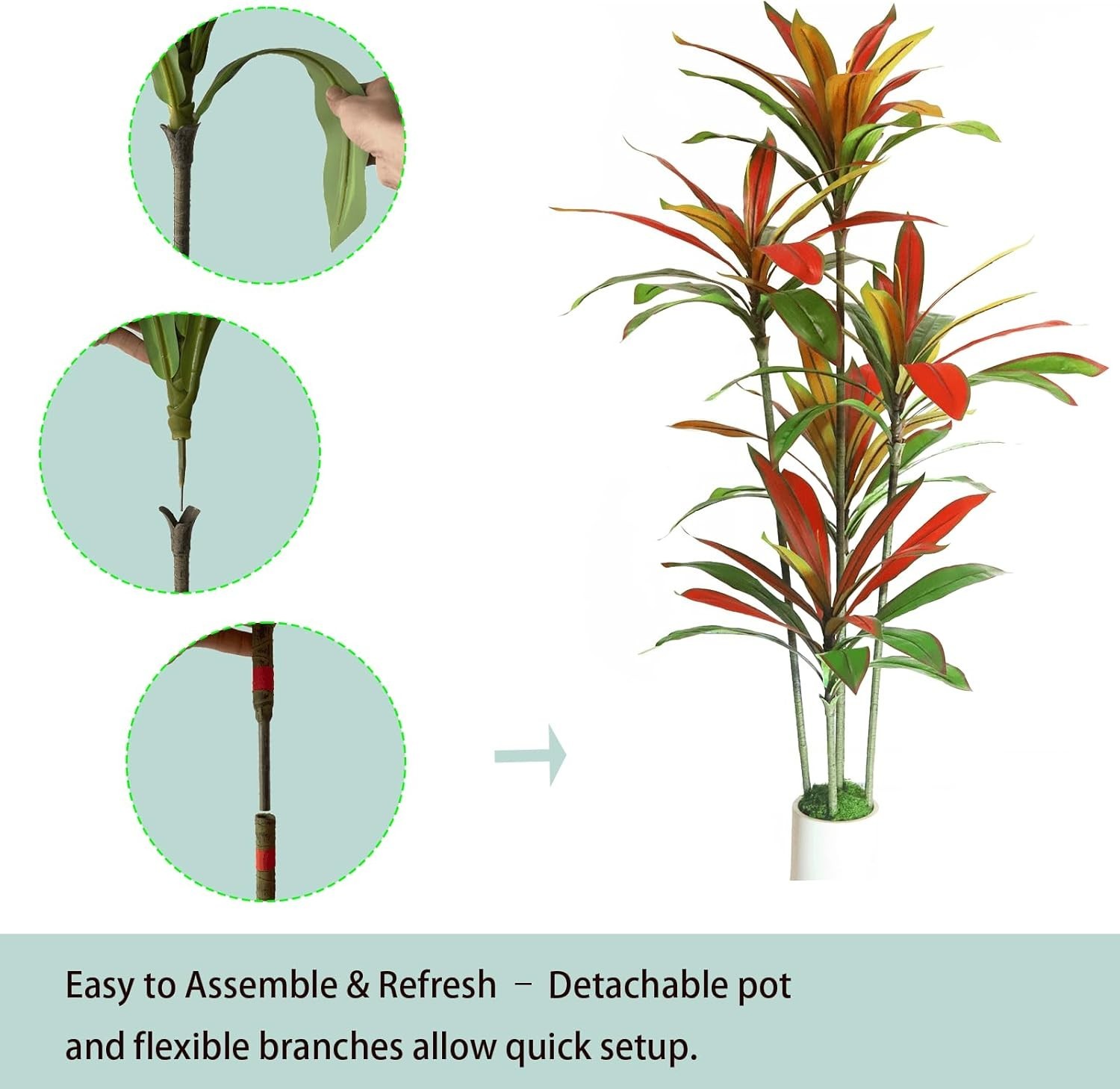 Artificial Dracaena Tree Red 5FT – Faux Trees Indoor with Natural Leaver and …
