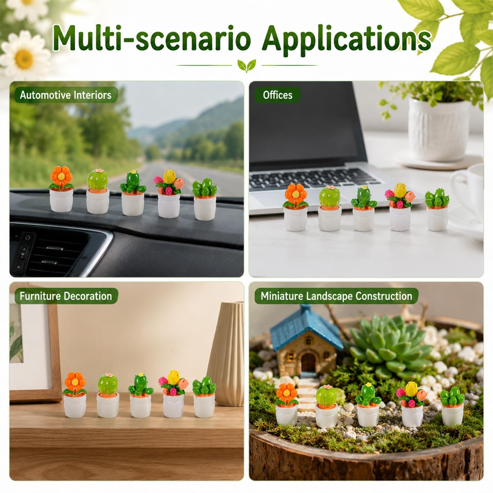 Mini Car Dashboard Decor, 5 Pack Faux Succulent Plants for Cars Interior Cute…