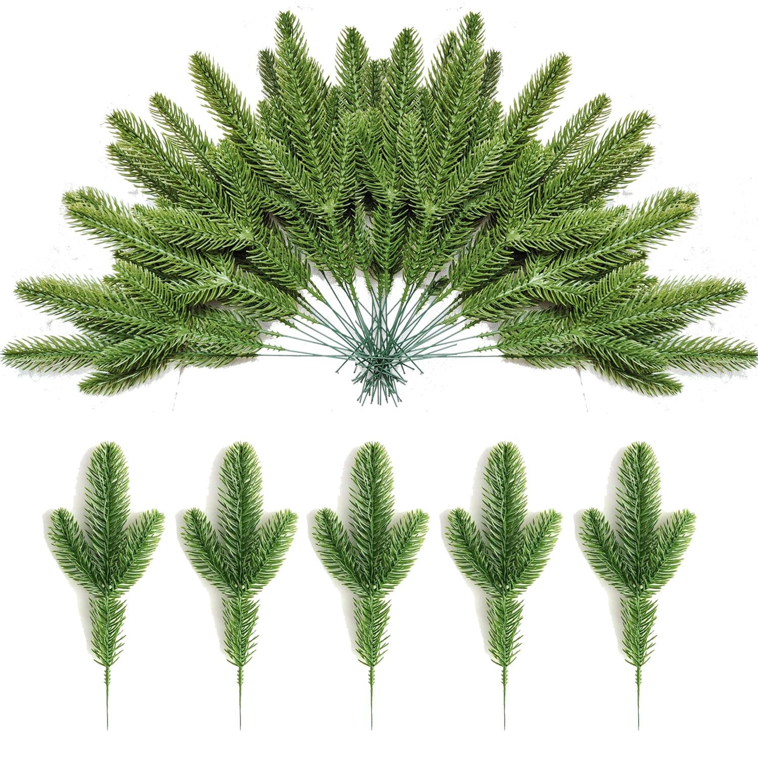 Artificial Pine Branches Green Plants Needles DIY Realistic Faux Christmas Gr…
