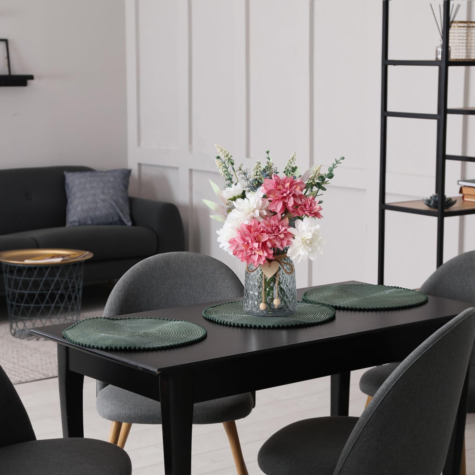 Faux Flowers in Vase Artificial Arrangement for Dining Table Centerpiece