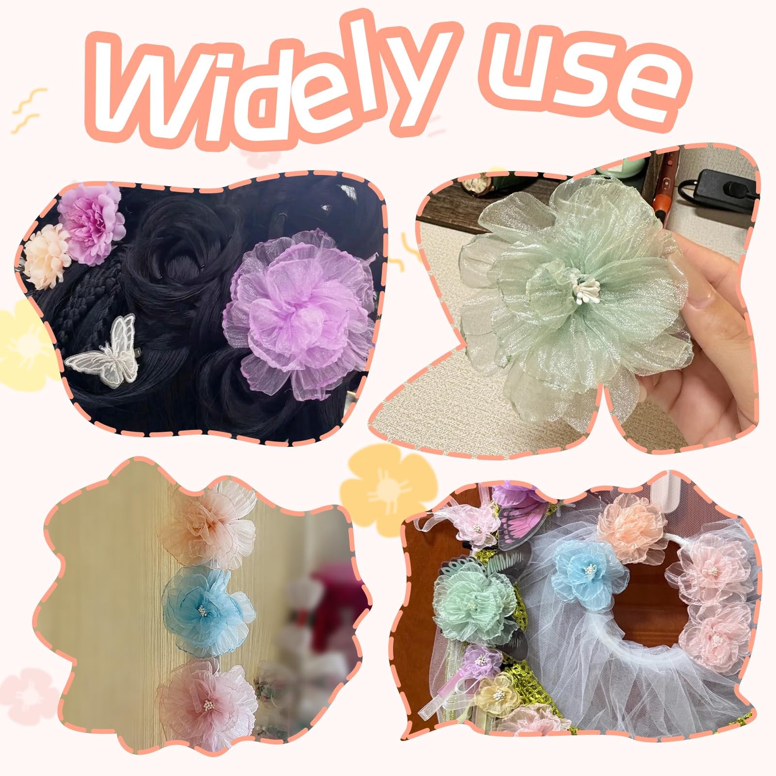 Khaki Pink Organza Flowers 10pcs 3D Shape Flower Sew On Fabric Ribbon Flower …