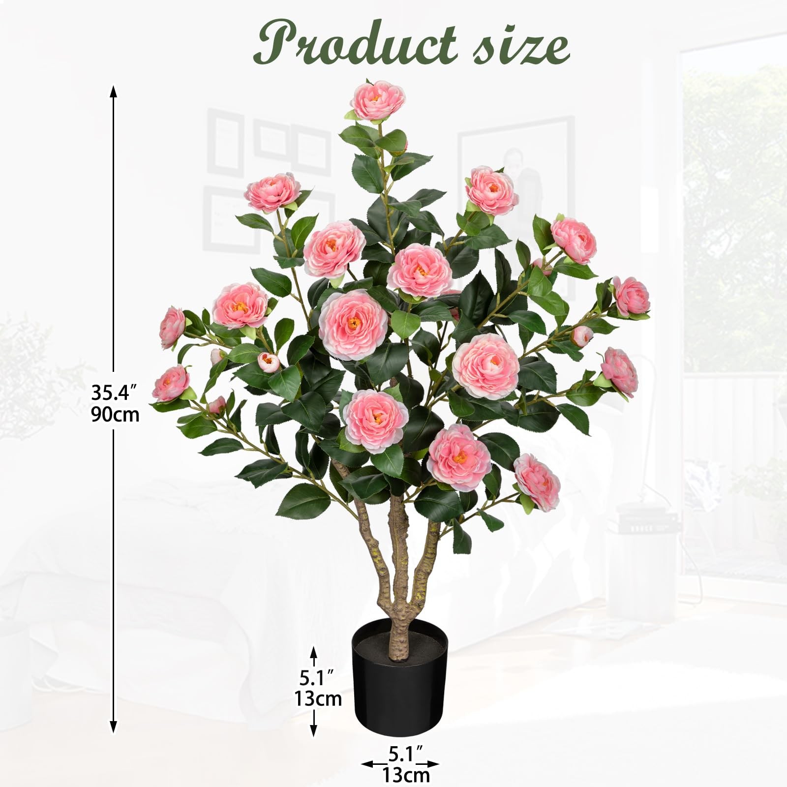 3ft Artificial Camellia Tree Fake Camellia Plant with Pink Flowers Faux Flora…