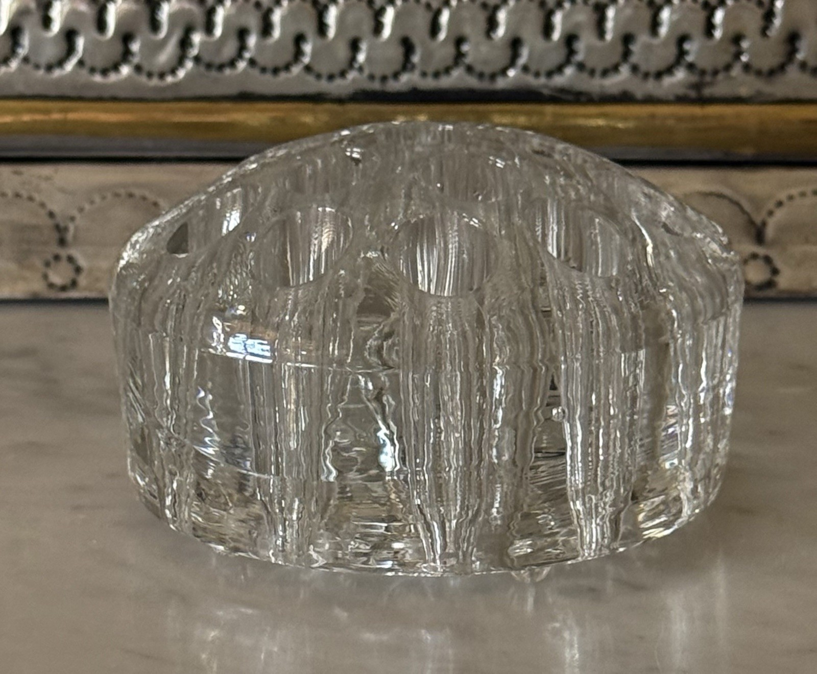Vintage Thick Heavy Round 16-Hole Glass Flower Frog 3-3/4″ Diameter
