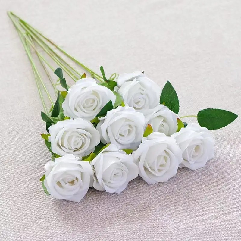 Artificial Rose Flowers Realistic Faux Rose Stems Wedding Home Party Decor 20PC