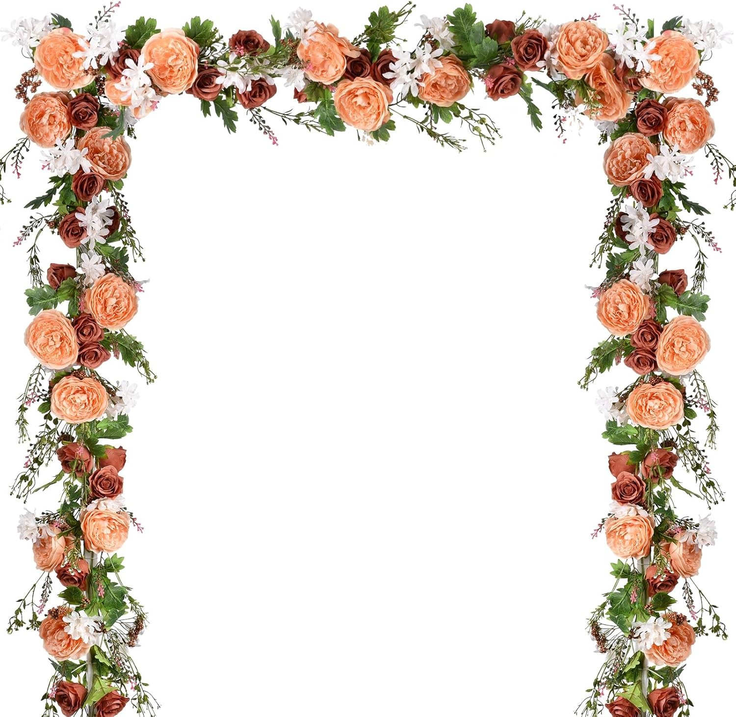 2Pcs Artificial Peony Flower Garland Silk Peony Garland W/ Purple White Flowers