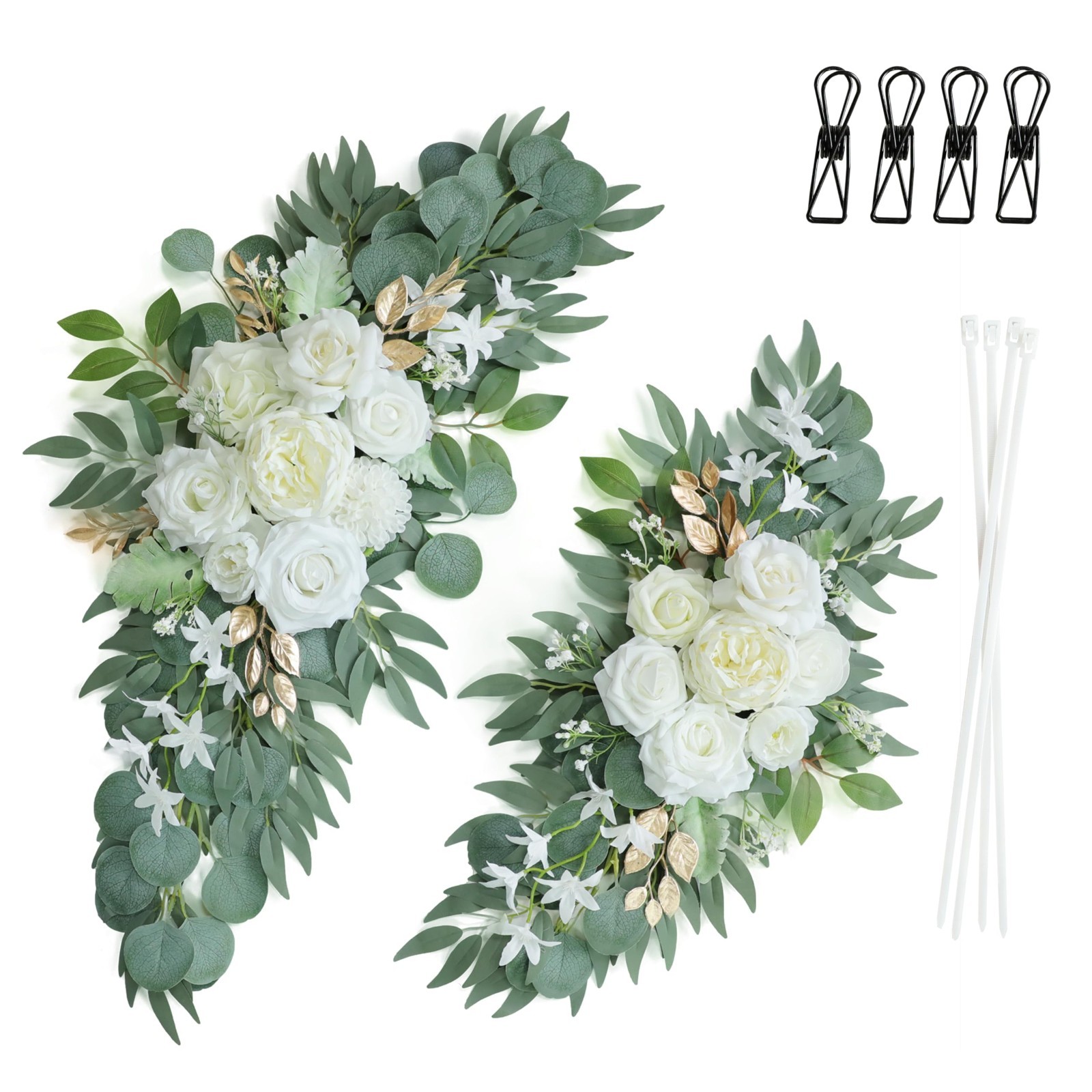 White Wedding Arch Flower Swags Set of 2 – Artificial Floral Decor for Ceremony