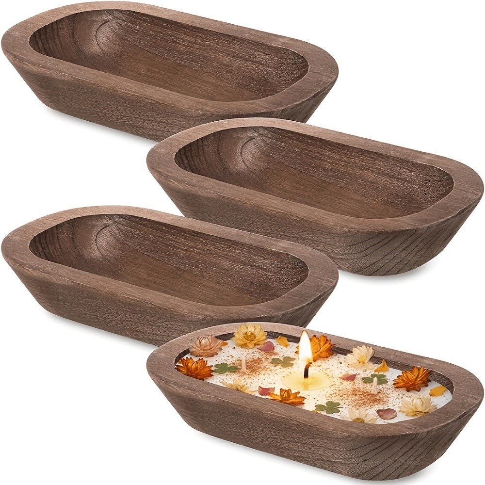 12/8/4pcs Bulk Hand-Carved Paulownia Wood Bowls Suitable for Candle Making