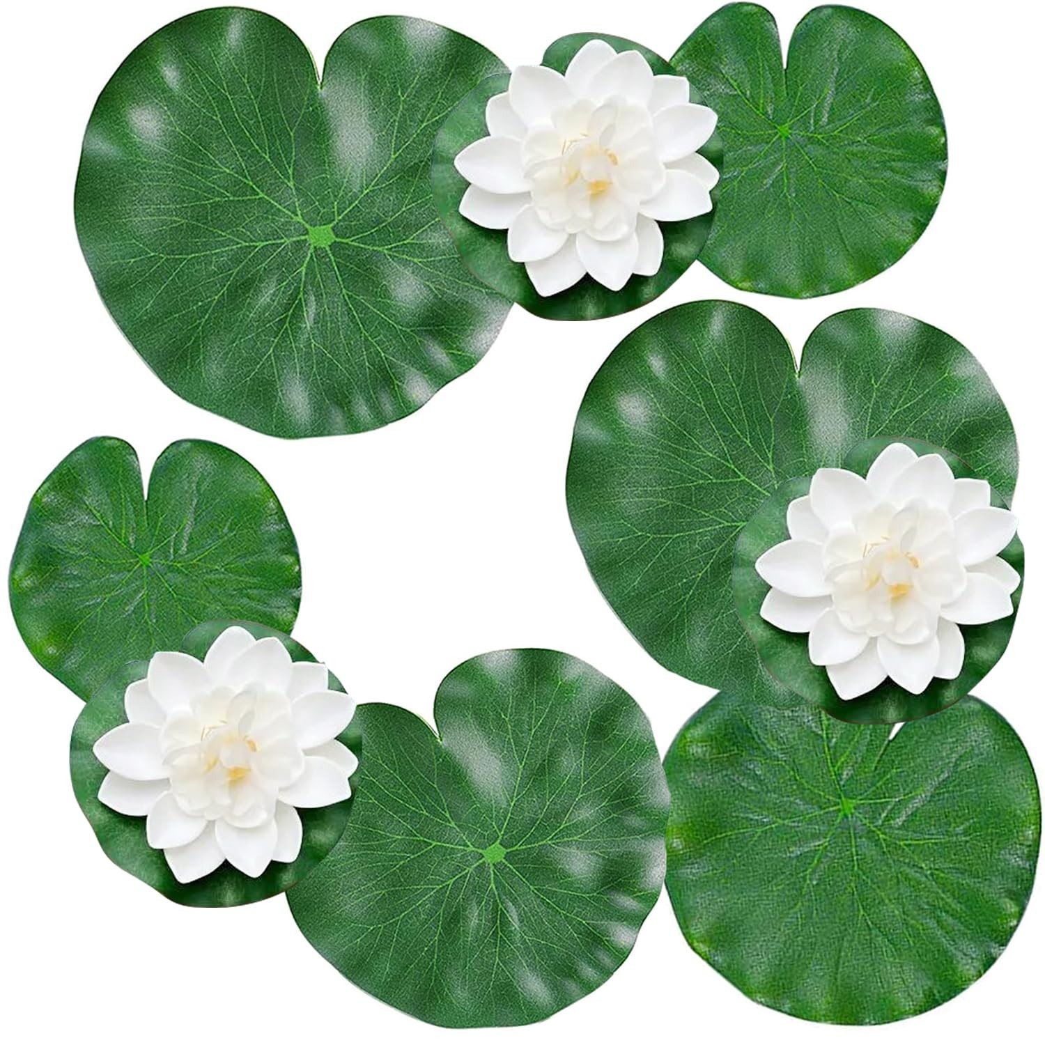 9pcs Artificial Floating Foam Lotus Flowers with Artificial Lotus Leaves, Lil…