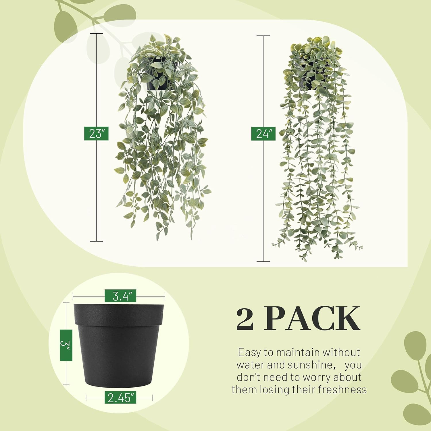2Pcs Fake Plants Hanging Artificial Decor Faux Potted Eucalyptus and Pea Pod Pla