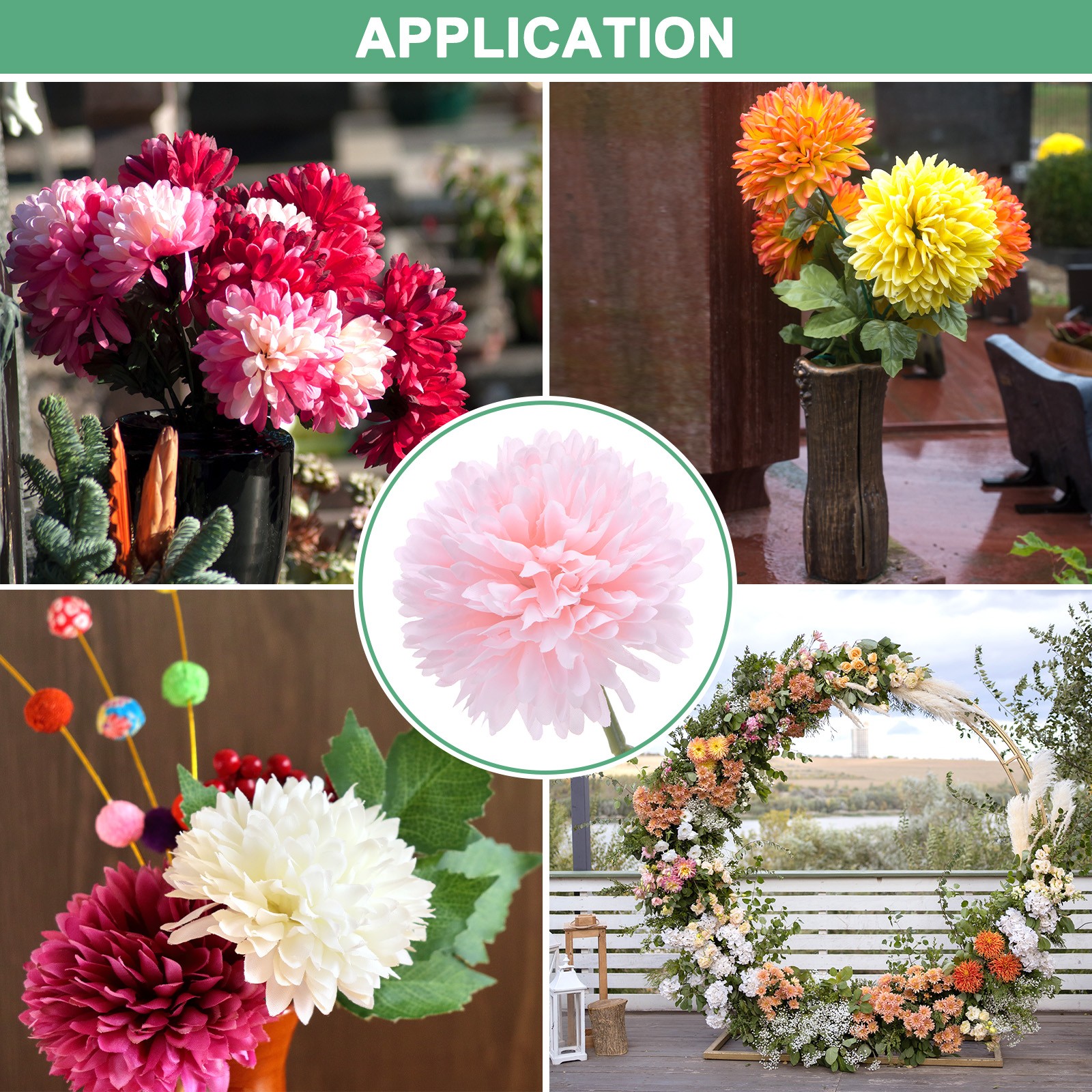 12 PCS Artificial Chrysanthemum Ball Flower Pink,Light Pink,Dark Pink,Peach Pink