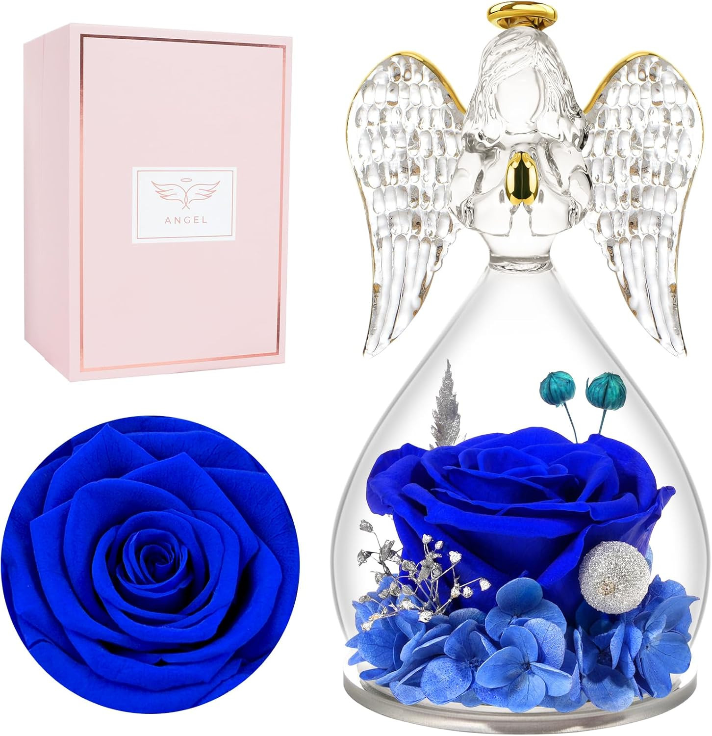 Preserved Flowers Rose Gifts for Mom, Angel Figurines Forever Real Rose Mom Birt