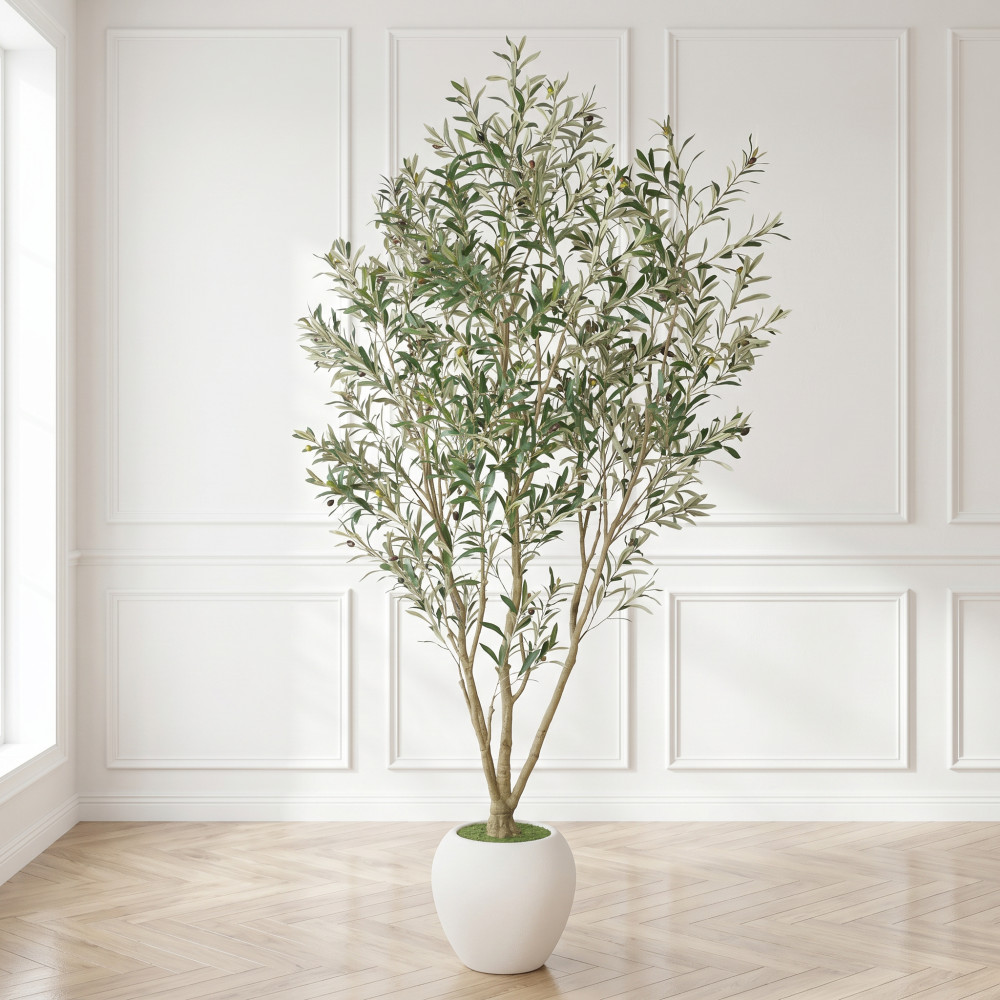 Artificial Olive Tree 8.2FT Tall Faux Plant with White Pot Indoor Decor