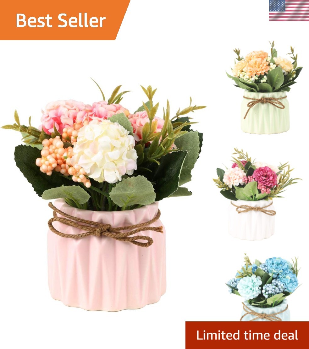 Lifelike Pink Hydrangea in Ceramic Vase – Fade Resistant Decoration for Home