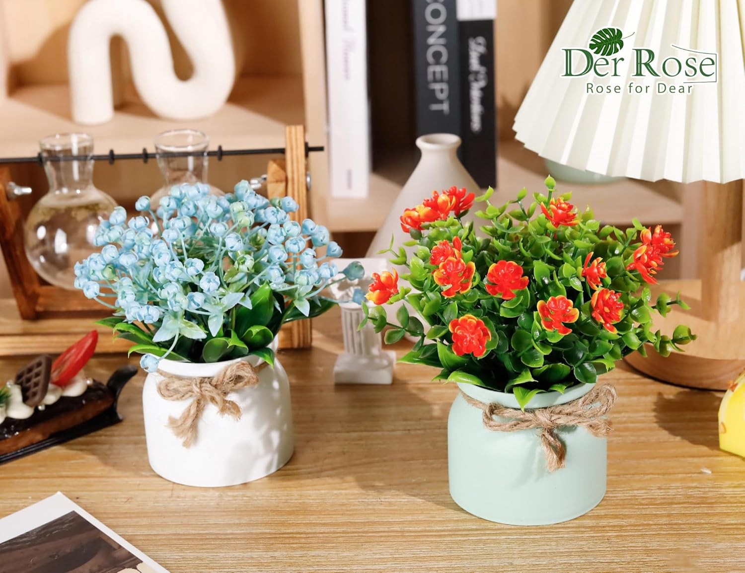4 Pack Artificial Flowers Plants Fake Greenery for Home Office Kitchen Table Dec