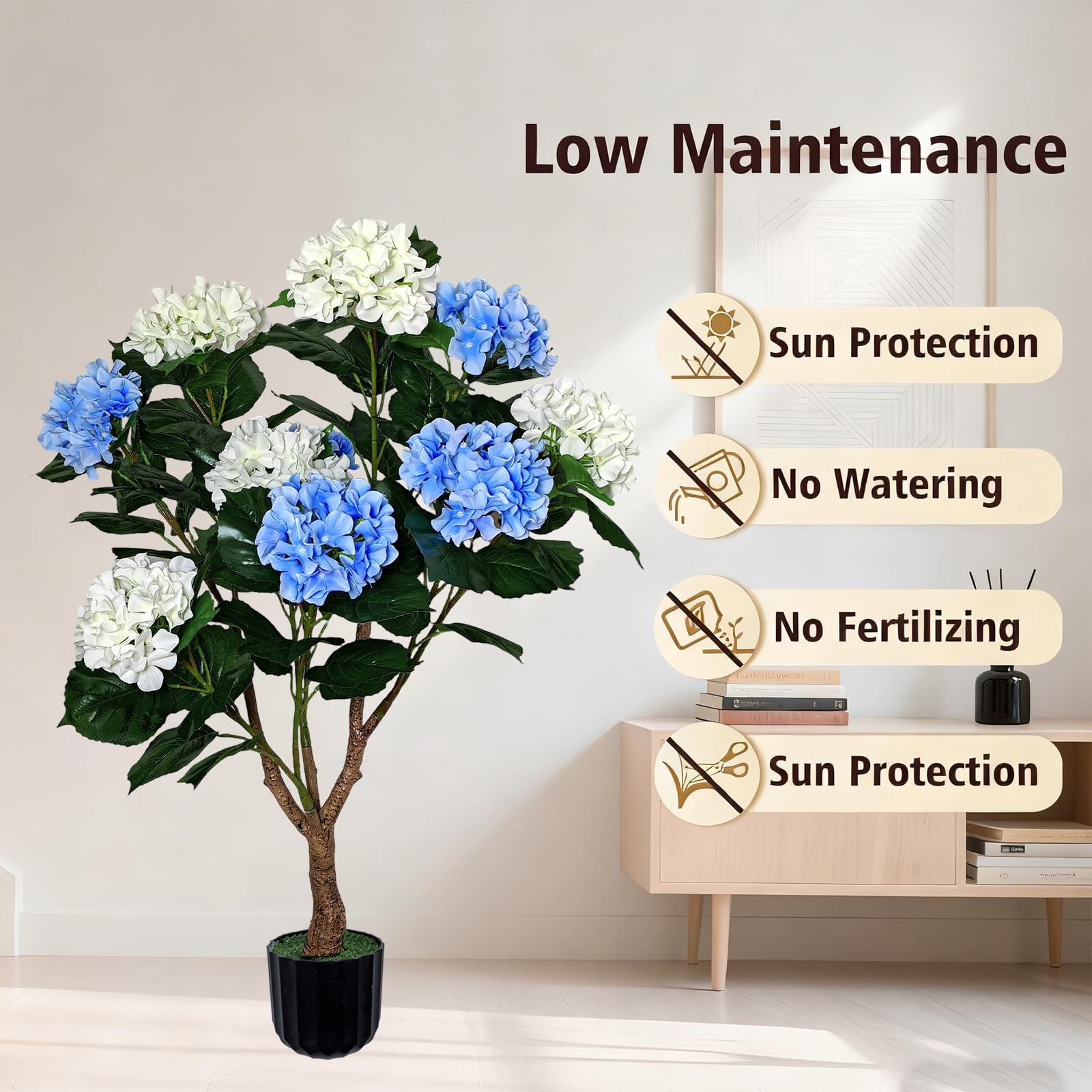 Potted Artificial Hydrangea Tree Outdoor Indoor,3.7FT Tall Hydrangea Faux Flo…
