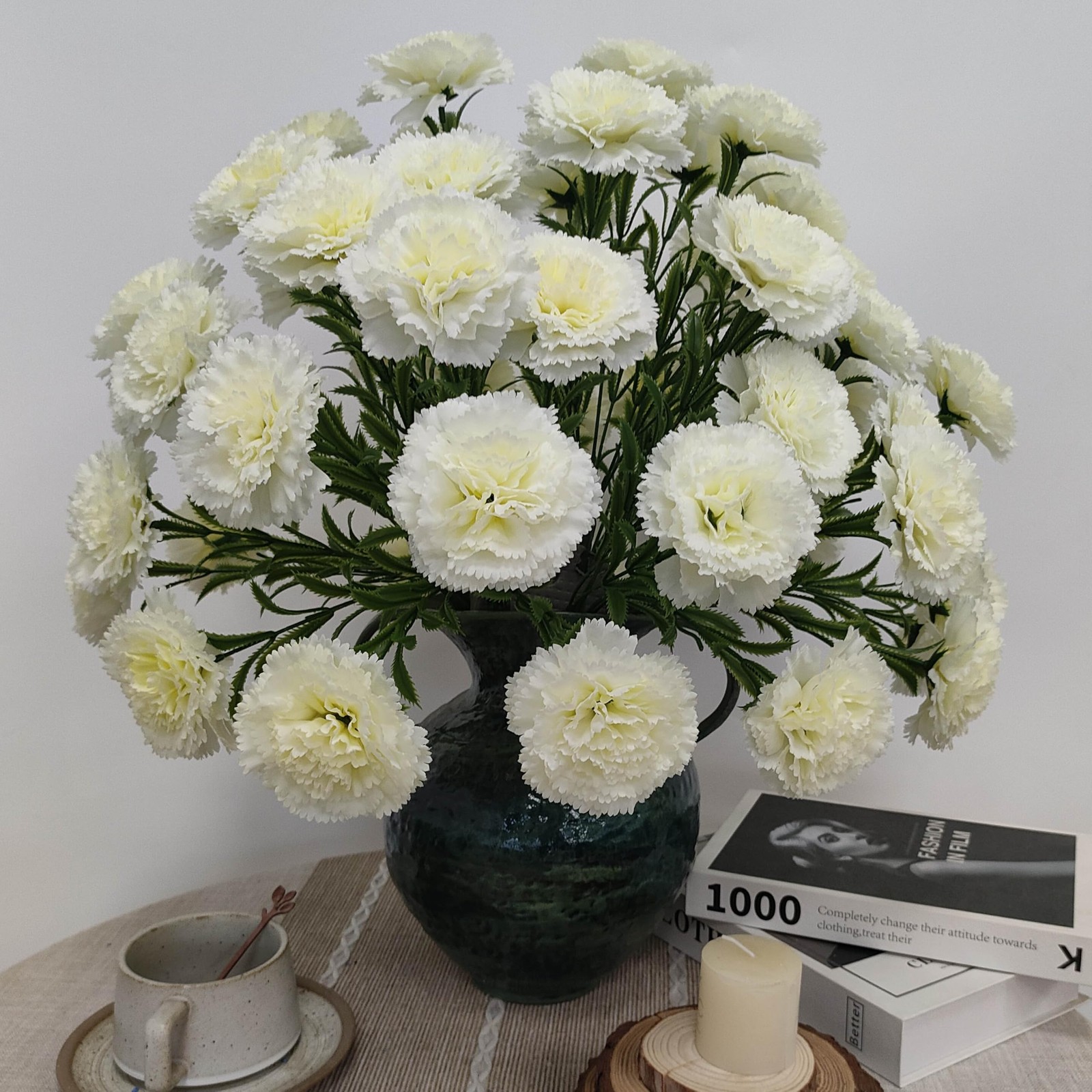 Carnations Artificial Flowers,8PCS 40 Heads Faux Fake Silk Carnations,16 in C…