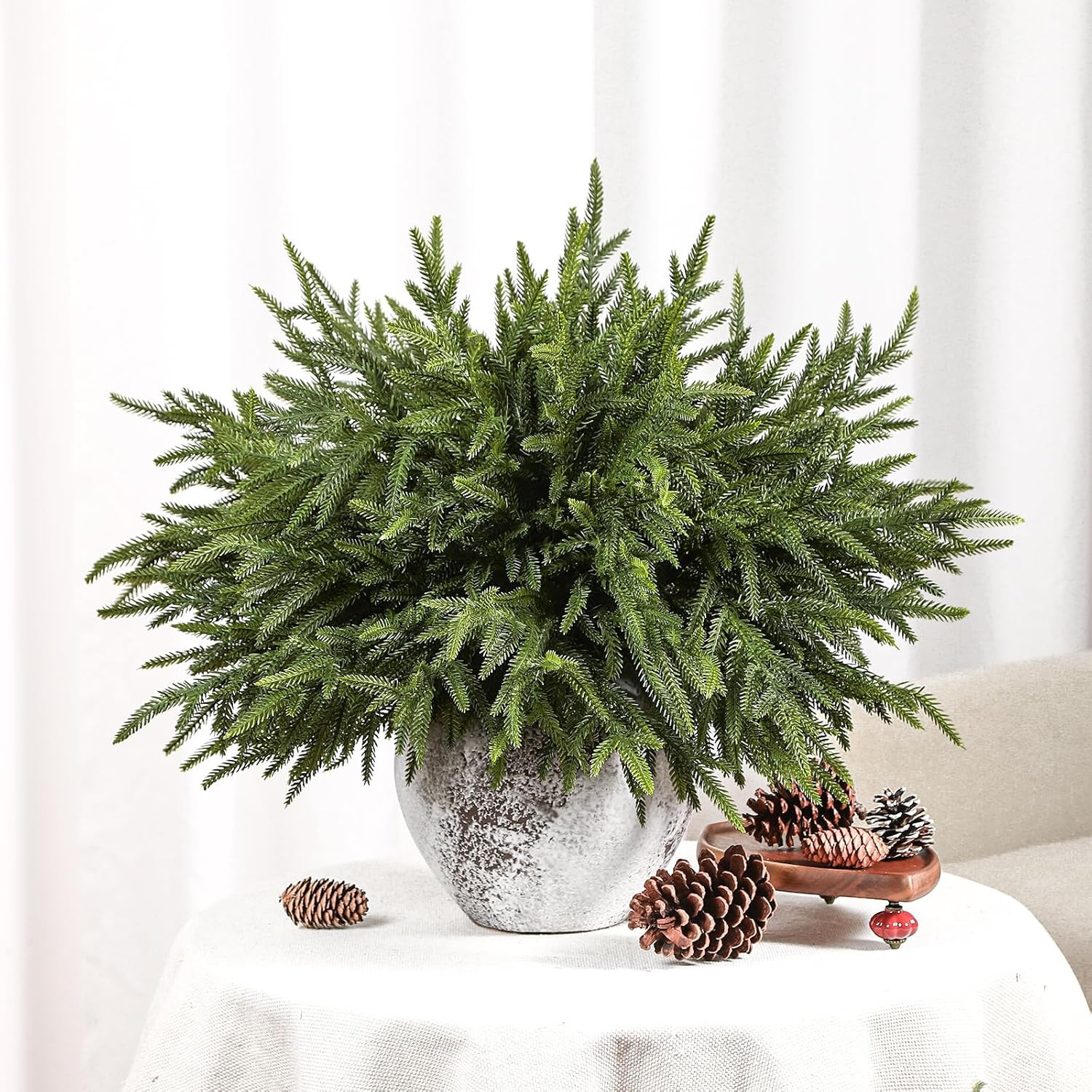 18 Inch Norfolk Pine Stems, 12 Pcs Real Touch Norfolk Pine Branch, Christmas Gre