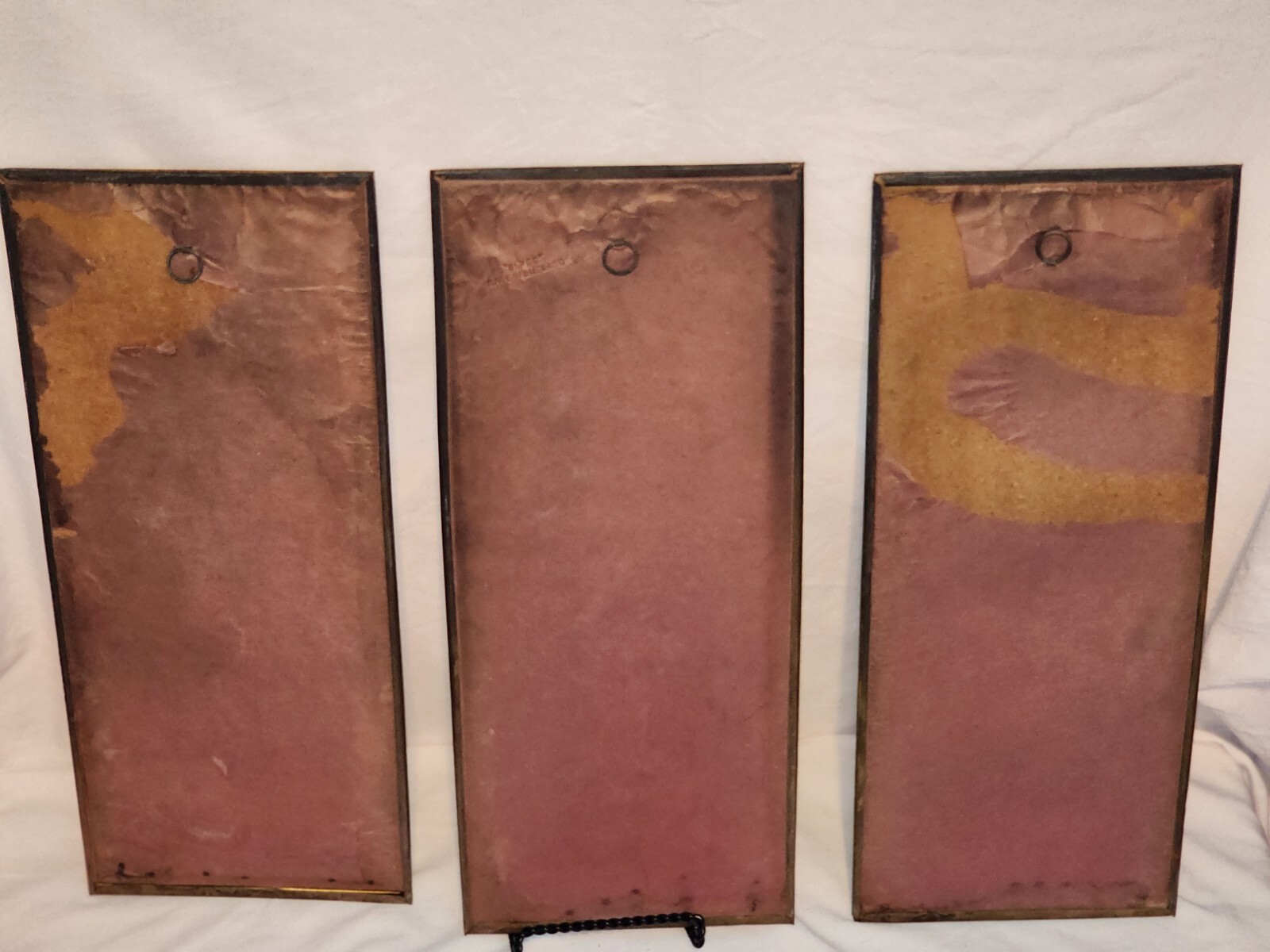 3 Vtg Metal Wall Plaques Brass & Yellow In Relief Floral Elpec England