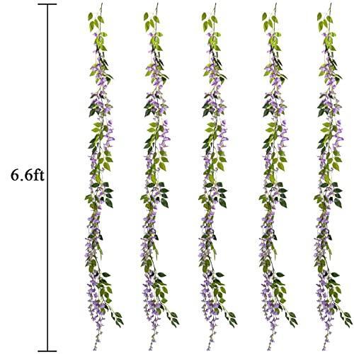 SLanC Garland Artificial Flowers Wisteria Vine – 5Pcs Total 33ft Purple Fake