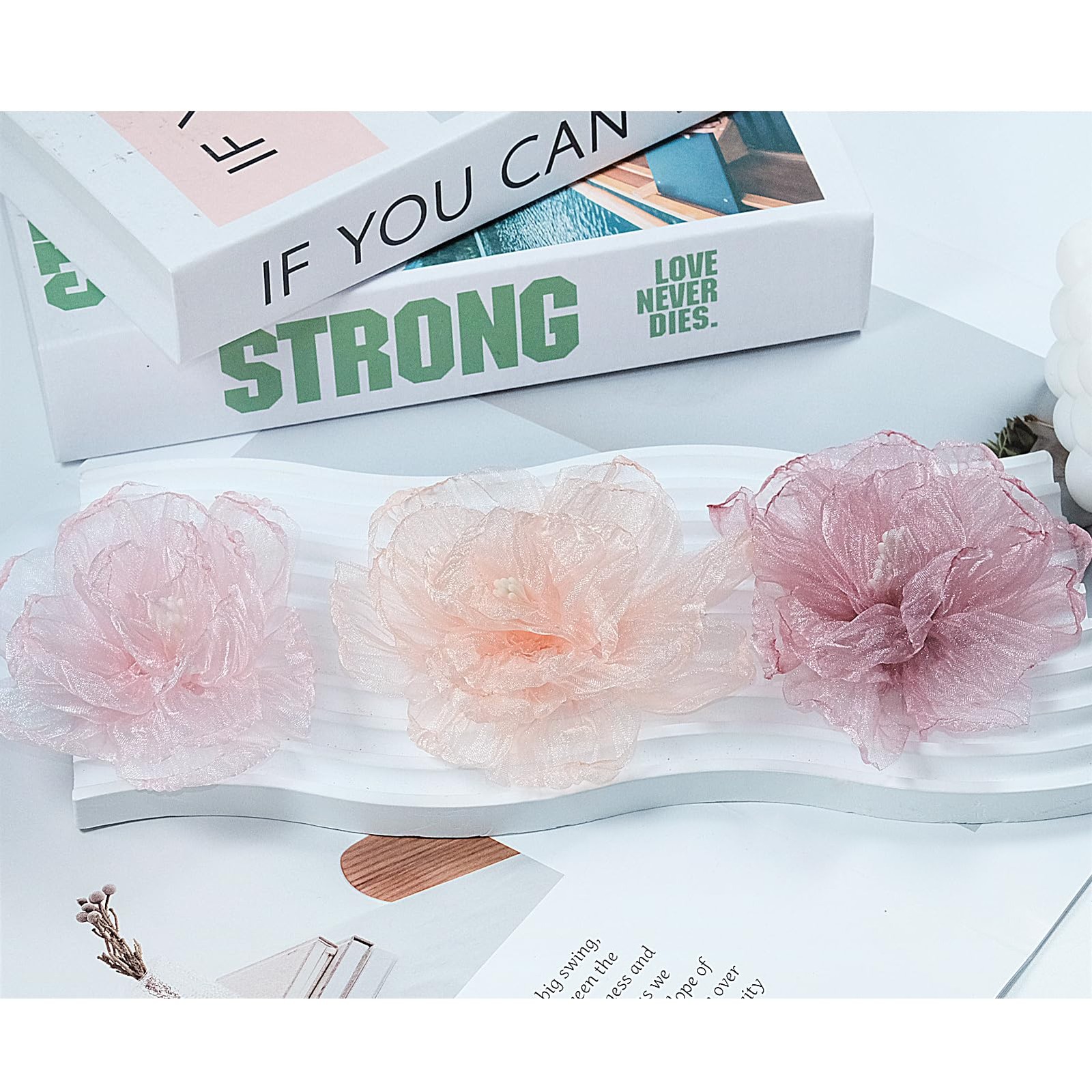 Khaki Pink Organza Flowers 10pcs 3D Shape Flower Sew On Fabric Ribbon Flower …