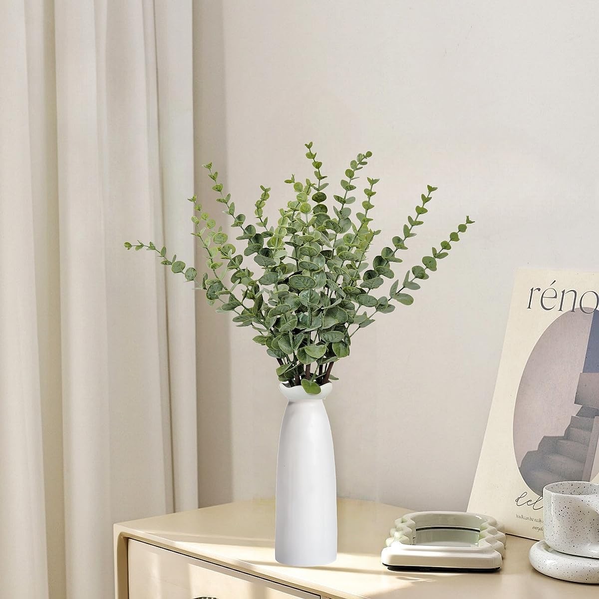 Artificial Plants Eucalyptus Branch in Ceramic Vase, 17.7” Fake Plant Greener…
