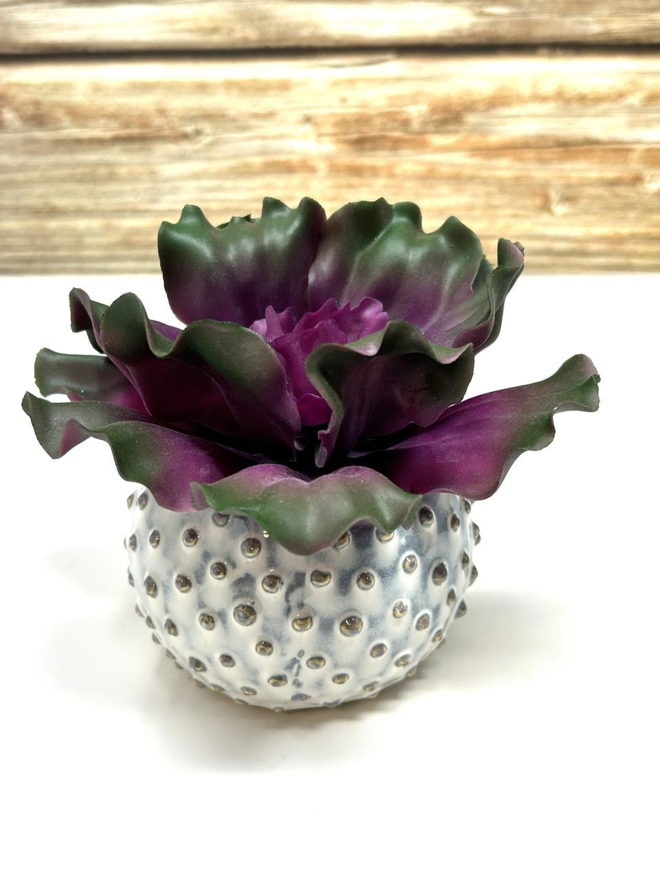 5″ Artificial Soft PURPLE & Dark Green Soft Curly Echeveria SUCCULENT, 3″ Cerami