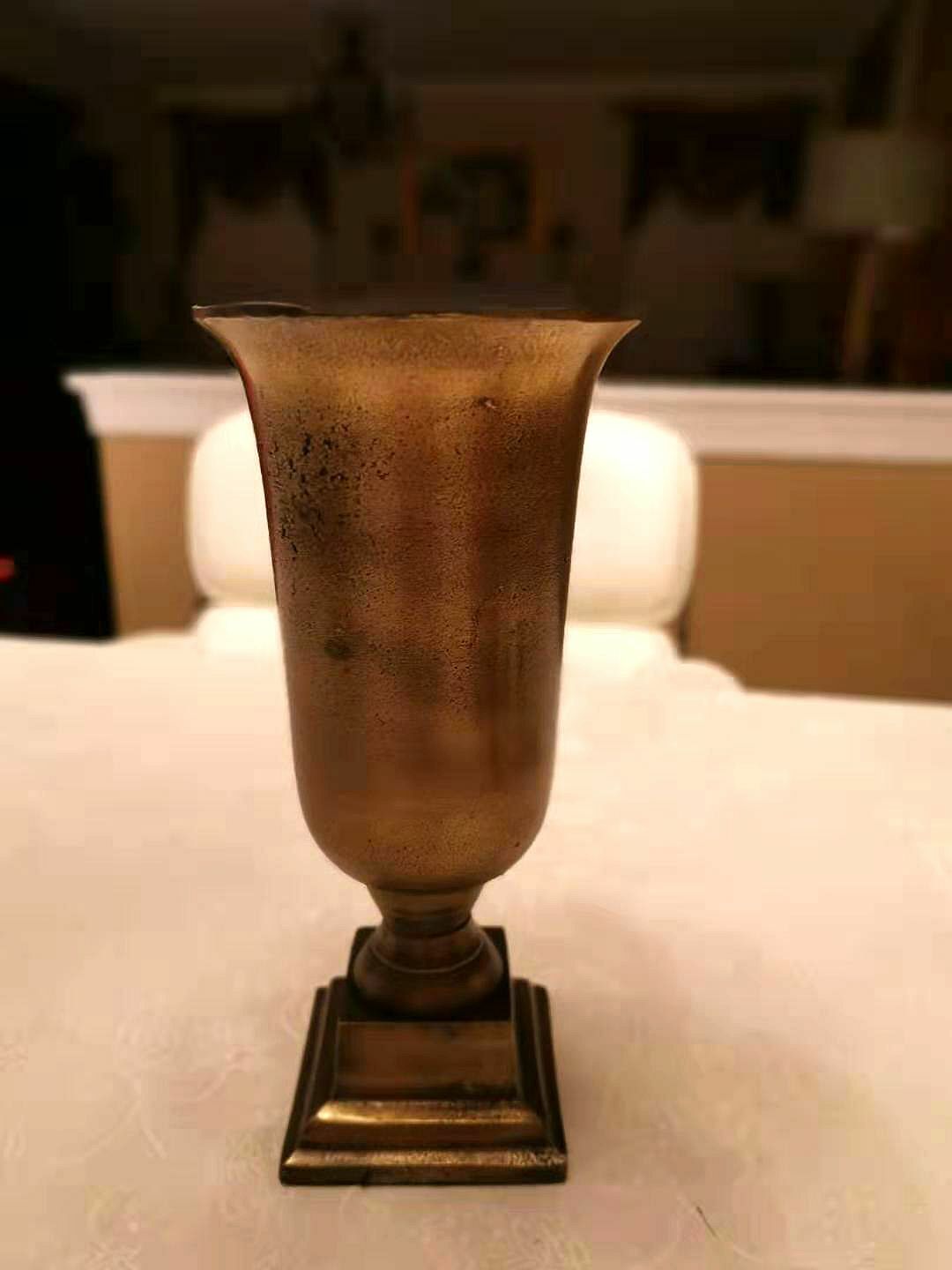 Gold Vase with Pink Flowers
