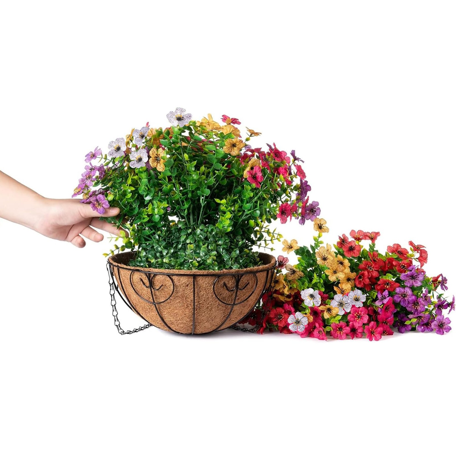 HyeFlora Artificial Faux Hanging Plants Flowers Basket for Summer Outdoor…