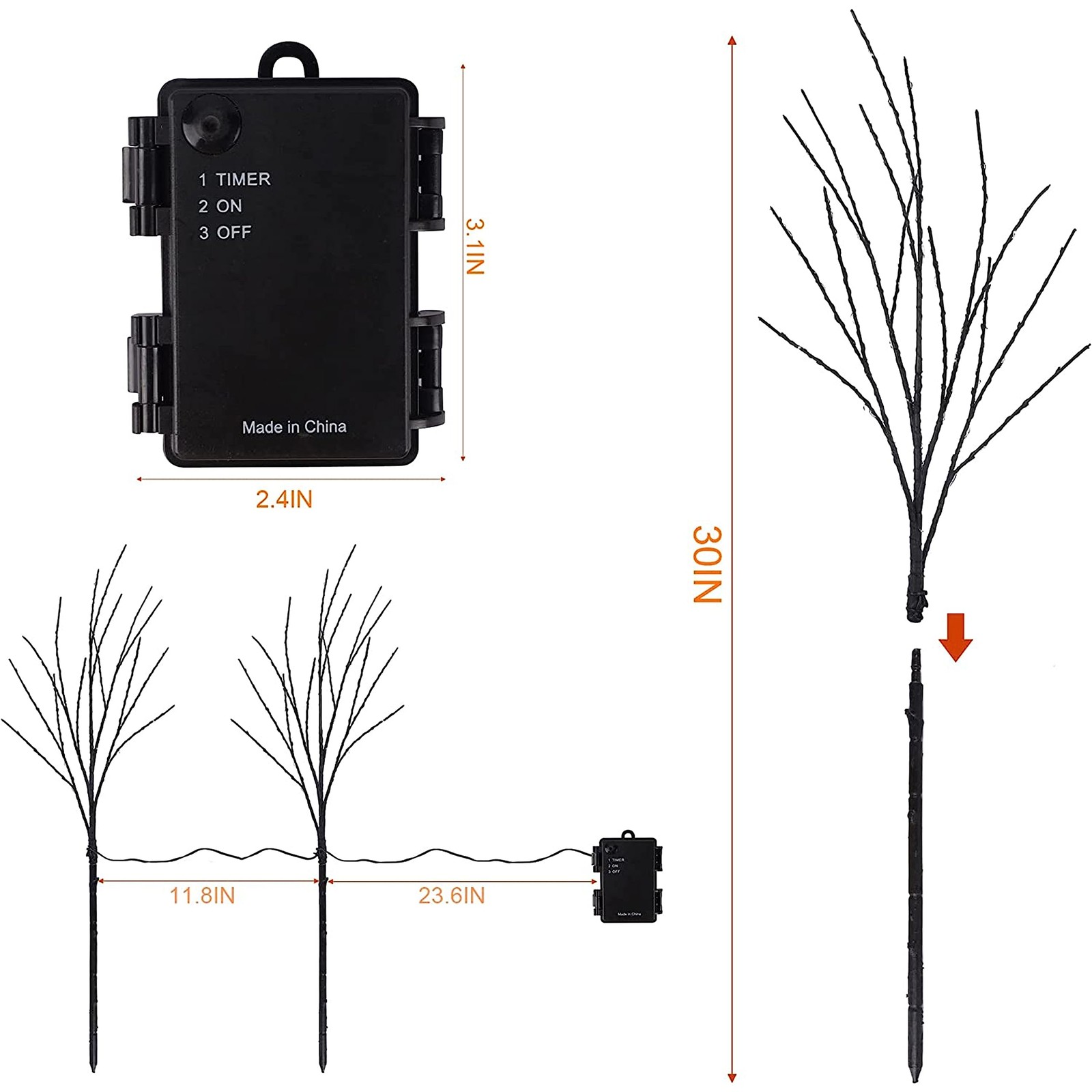 Lighted Halloween Tree Branches, 30IN 100LED Artificial Black Twig Branch wit…