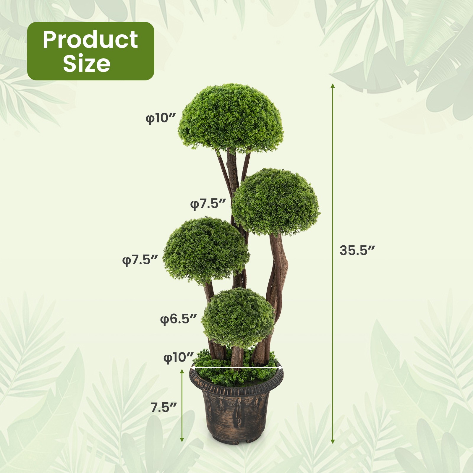 Topbuy 3 FT Artificial Cedar Topiary Tree Indoor & Outdoor Fake Topiary Cypress
