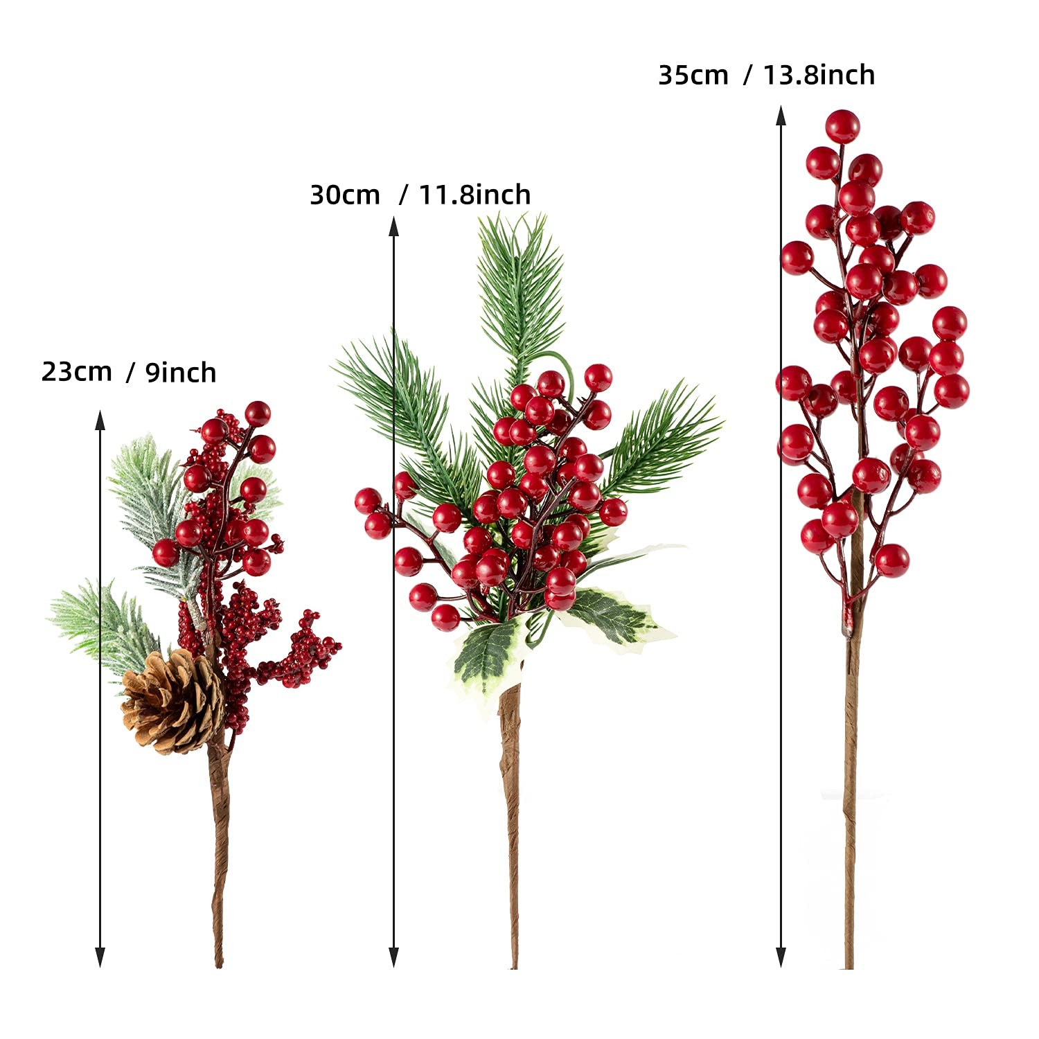 Red Berry Pine Branches 16 Pack 9-14 Inch for Christmas Wreath Decor