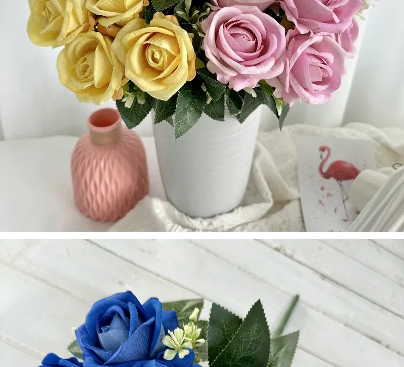 9 Heads silk Rose Artificial Flower Bouquet Home Table Vase Deco Floral