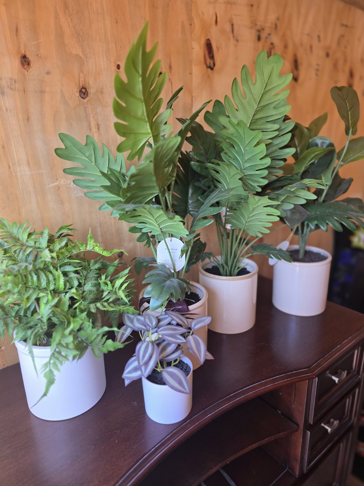 Bundle Deal: Faux Plants Set with TwoMetal Plant Stands – Excellent Condition!